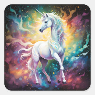 White Wonder: Das spektralweiße Einhorn Quadratischer Aufkleber