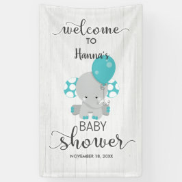 White Wood & Aquamarin Elephant Baby Dusche Willko Banner