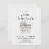 White Wood & Carriage Boy Kinderdusche Einladung (Vorne/Hinten)