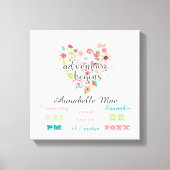 White Wood Chic Floral Heart Baby Girl Birth Stats Leinwanddruck (Vorderseite)