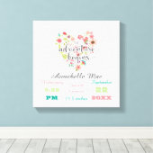 White Wood Chic Floral Heart Baby Girl Birth Stats Leinwanddruck (Insitu (Holzboden))