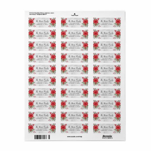 White Wood Christmas Poinsettia Holly Berry Label (Vorne)