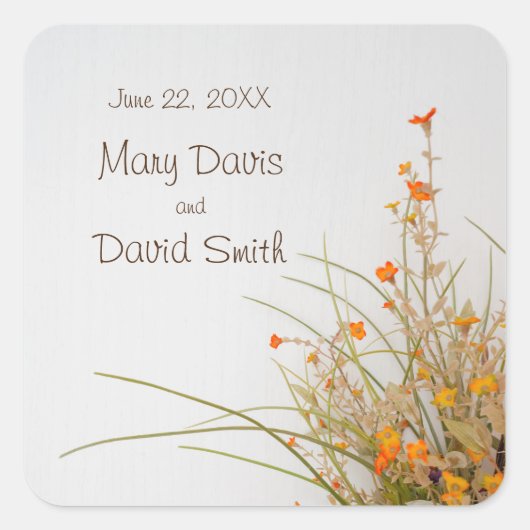 White Wood Fall Blume Hochzeitsticker Quadratischer Aufkleber (Vorderseite)