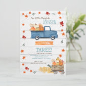 White Wood Fall Farm Navy Pumpkin Geburtstag Einladung (Stehend Vorderseite)