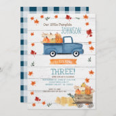 White Wood Fall Farm Navy Pumpkin Geburtstag Einladung (Vorne/Hinten)