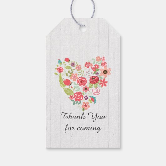 White Wood Floral Heart Girl Babydusche Danke Geschenkanhänger (Rückseite)