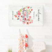 White Wood Floral Heart Girl Babydusche Willkommen Banner (Insitu)