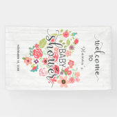 White Wood Floral Heart Girl Babydusche Willkommen Banner (Horizontal)