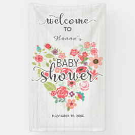 White Wood Floral Heart Girl Babydusche Willkommen Banner