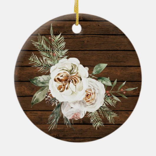 White Wood Floral Weihnachten müde Keramik Ornament (Hinten)