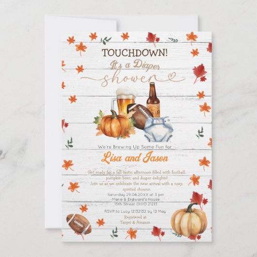 White Wood Football Pumpkin Fall Windeldusche Einladung (Vorderseite)