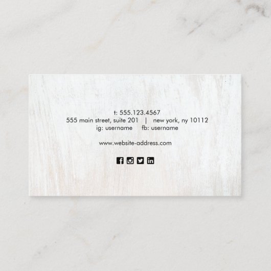 White Wood handgeschriebenes Skript Social Media B Visitenkarte (Rückseite)