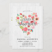 White Wood & Heart Girl Baby Dusche Einladung (Vorne/Hinten)