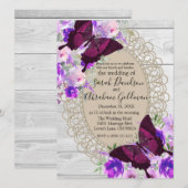 White Wood Lace Butterflies Butterfly Wedding Einladung (Vorne/Hinten)