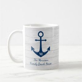White Wood Monogram Beach House Anchor Family Kaffeetasse