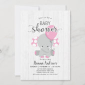 White Wood Pink Elephant Baby Dusche Einladung (Vorderseite)