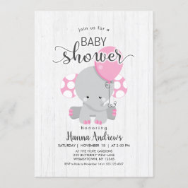 White Wood Pink Elephant Baby Dusche Einladung
