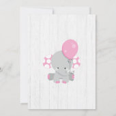White Wood Pink Elephant Baby Dusche Einladung (Rückseite)