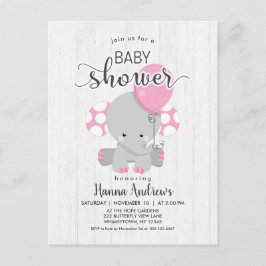White Wood Pink Elephant Baby Dusche Einladung