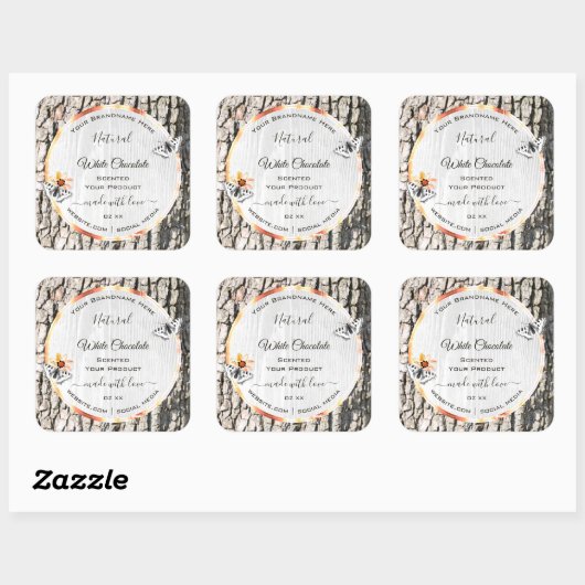 White Wood Product Label Rose Gold Frame Butterfly Quadratischer Aufkleber (Blatt)