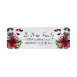 White Wood Red Poinsettia Holly Berries Label