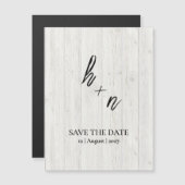 White Wood Save the Date Minimalistic Initials Magnetkarte (Vorne/Hinten)
