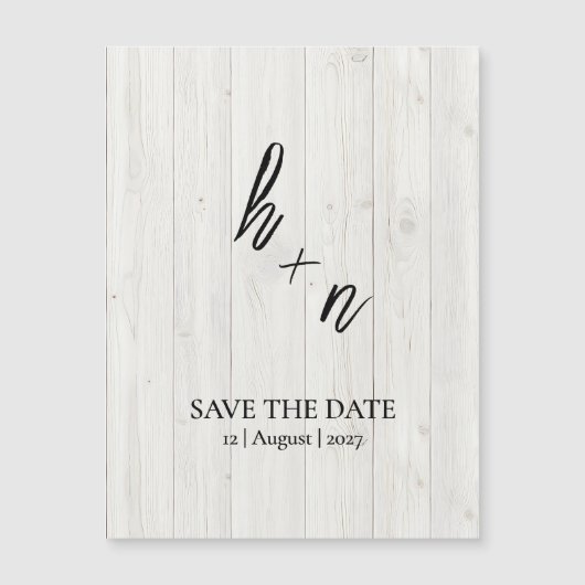 White Wood Save the Date Minimalistic Initials Magnetkarte (Vorderseite)