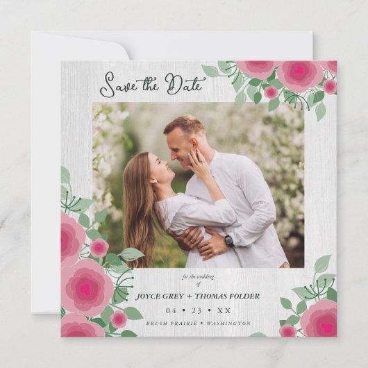 White Wood Spring Blooming Pink Shades Wedding Save The Date (Vorderseite)