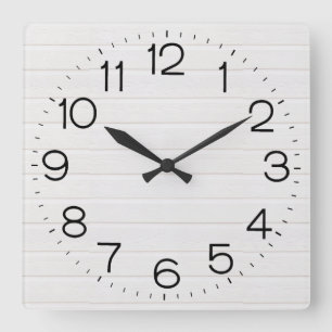 White Wood Square Wall Clock Quadratische Wanduhr