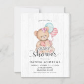 White Wood Teddy Bear Girl Kinderdusche Einladung (Vorderseite)
