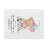 White Wood Teddy Bear Girl Kinderdusche Einladung Magnet (Horizontal)