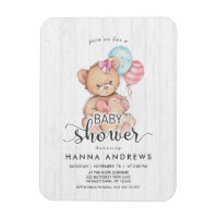 White Wood Teddy Bear Girl Kinderdusche Einladung