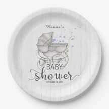 White Wood & Vintag Carriage Boy Babydusche