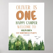 White Woodland Happy Camper Erster Geburtstag Will Poster (Vorne)