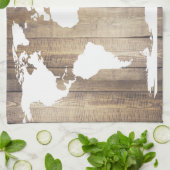 White World Map Rustic Wood Planks Geschirrtuch (Gefaltet)