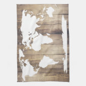 White World Map Rustic Wood Planks Geschirrtuch (Vertikal)