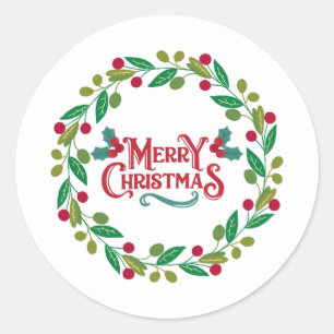 White Wreathed Frohe Weihnachtsaufkleber Runder Aufkleber
