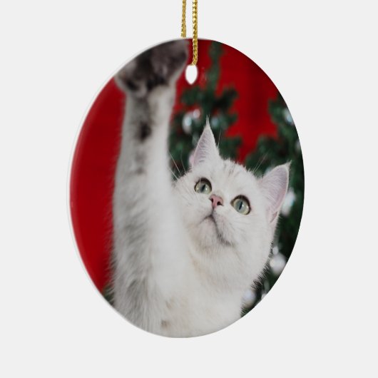 White XMAS Cat Keramik Ornament (Rechts)