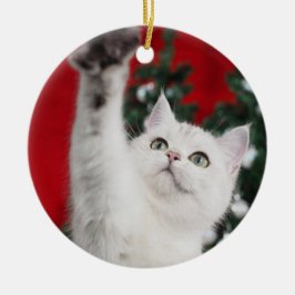 White XMAS Cat Keramik Ornament