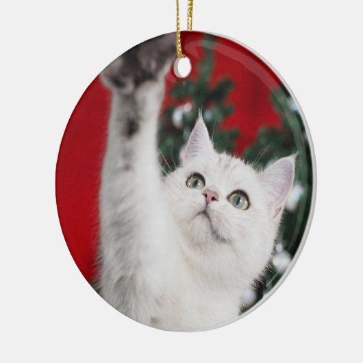 White XMAS Cat Keramik Ornament (Links)