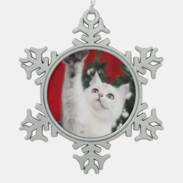 White XMAS Cat Schneeflocken Zinn-Ornament