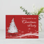 White Xmas Tree on Red Background Weihnachts-Party Einladung (Stehend Vorderseite)