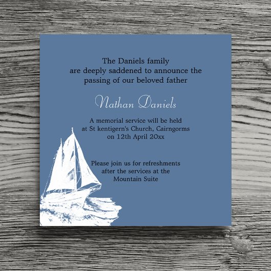 White Yacht Funerity Announcement Card Einladung