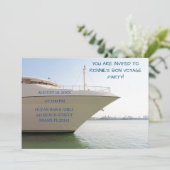 White Yacht & Ocean Retirement Boat Einladung (Stehend Vorderseite)