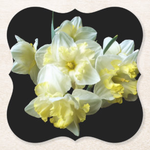 White Yellow Bouquet von Daffodils auf Chic Black Untersetzer