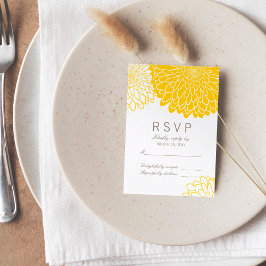 White Yellow Chrysanthema Response RSVP Card