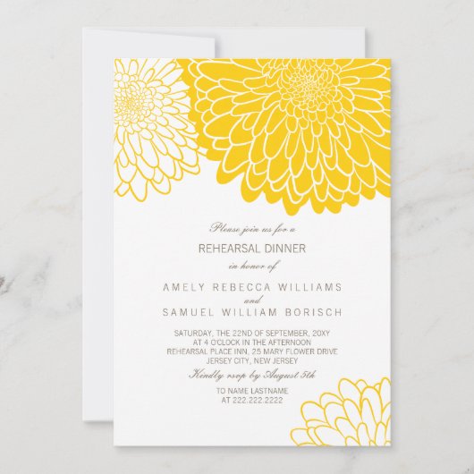 White Yellow Chrysanthemum Einfaches Probe Dinner Einladung (Vorderseite)