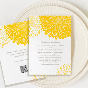 White Yellow Chrysanthemum Simple QR UAWG Wedding Einladung