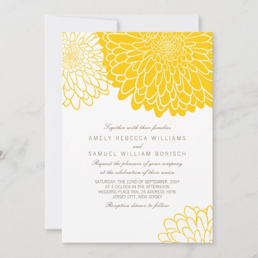 White Yellow Chrysanthemum Simple Stylish Wedding Einladung (Vorderseite)