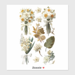 White Yellow Daffodils Spring Easter Wedding  Aufkleber